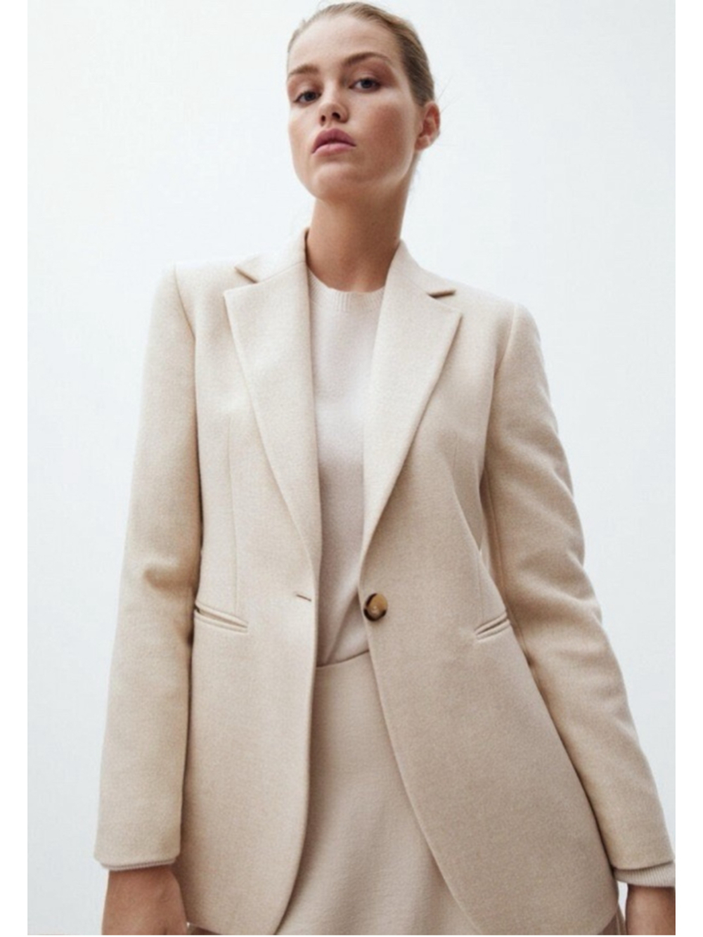 Massimo Dutti Blazer Jacket Women's US 6 Beige Wool Italian Fabric Quiet Luxury - Picture 2 of 12